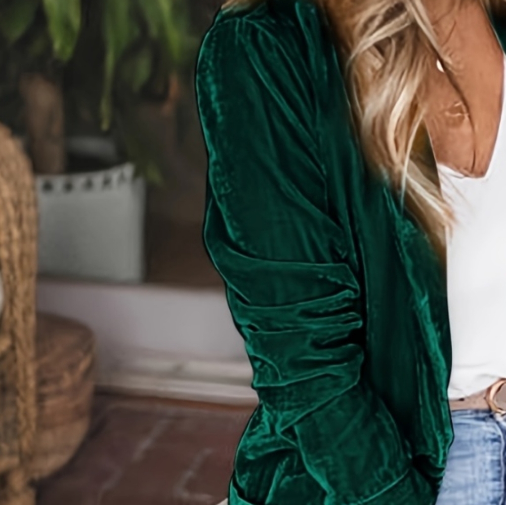Green Long Sleeve Open Front Coat - Picture 2 of 14